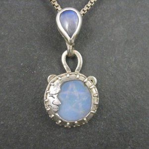 Sterling Opal Moon Hidden Pentagram Pendant Necklace One of a Kind